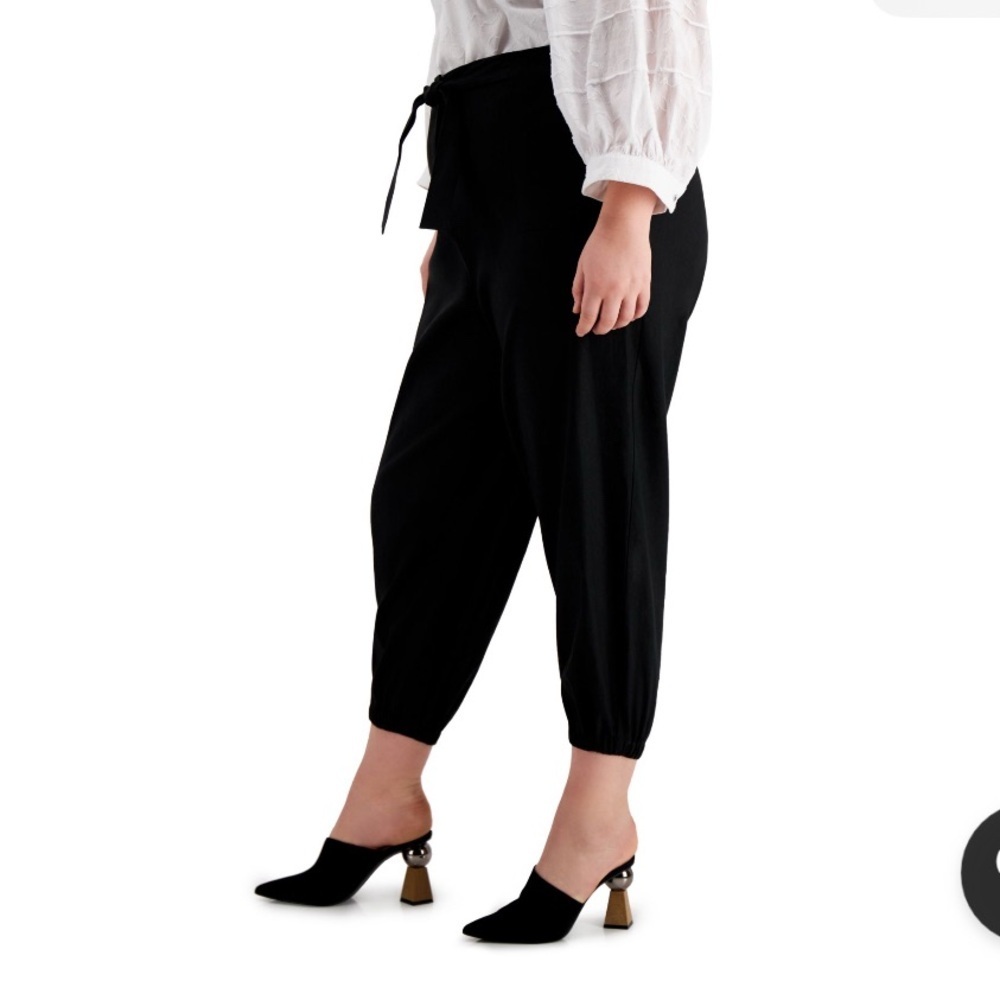 Calvin Klein Plus Size Linen Tie Waist Black Pants